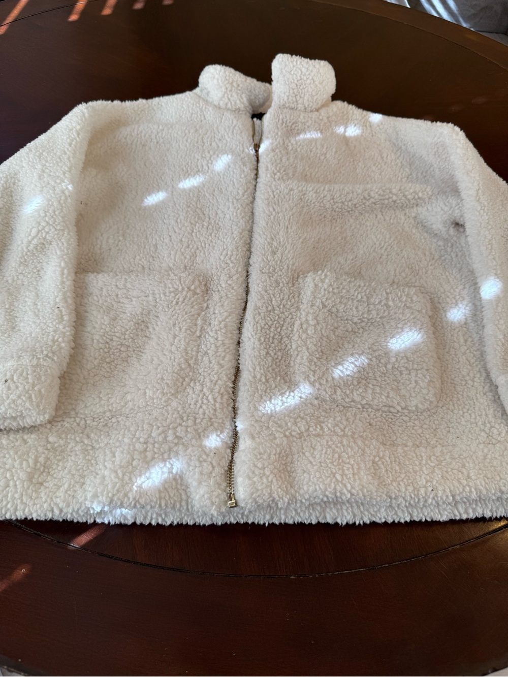 Zaful Cream Sherpa Zip-Up Puffer Jacket